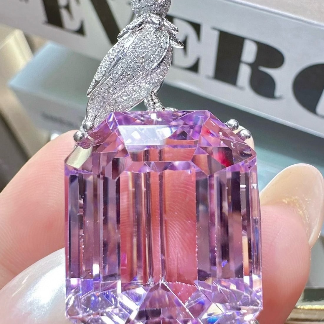 14k Gold 68.96 Ctw Natural Kunzite & Diamond Brooch/pendant( Without Chain ) - 5