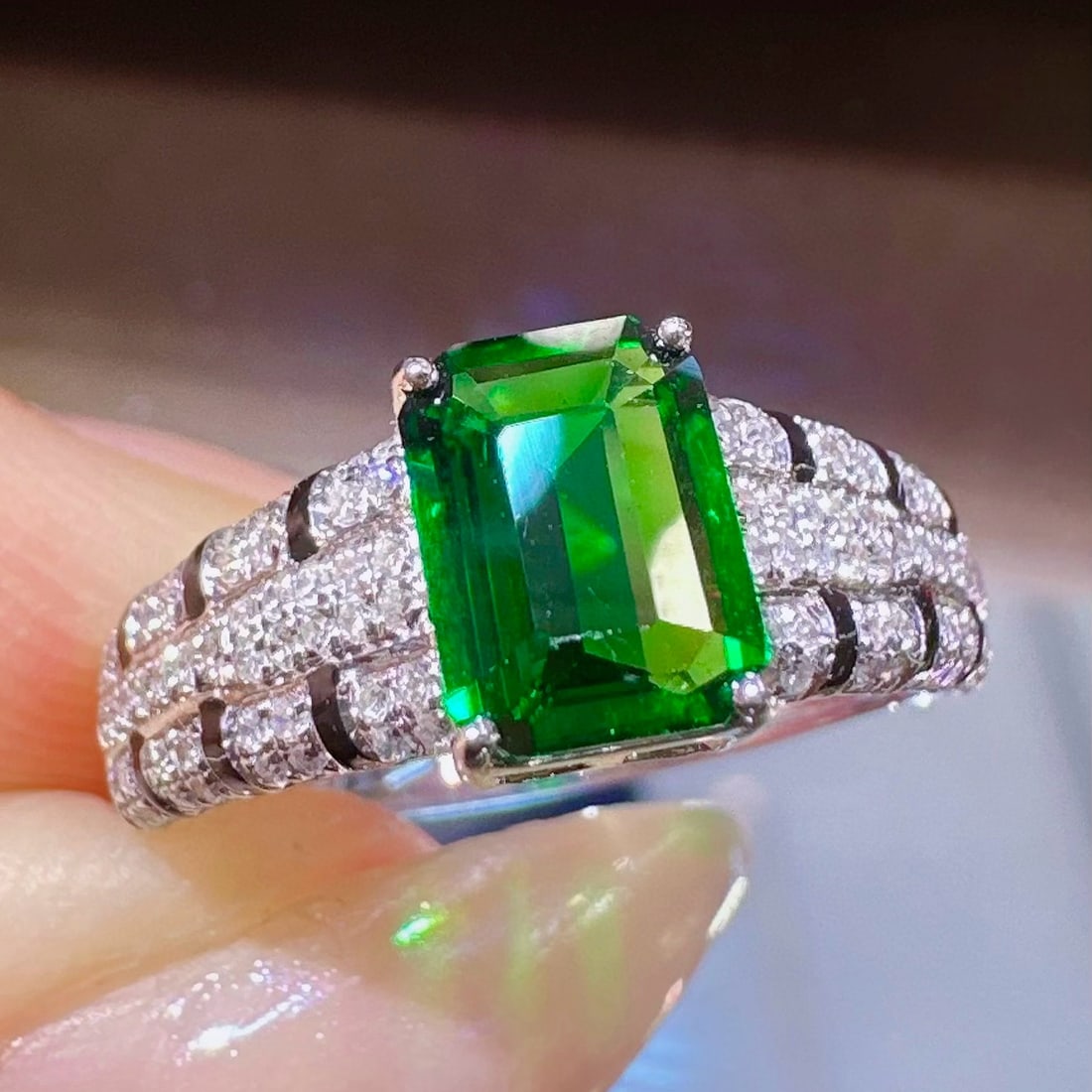 14k Gold 1.29 Ctw Natural Tsavorite & Diamond Ring - 3