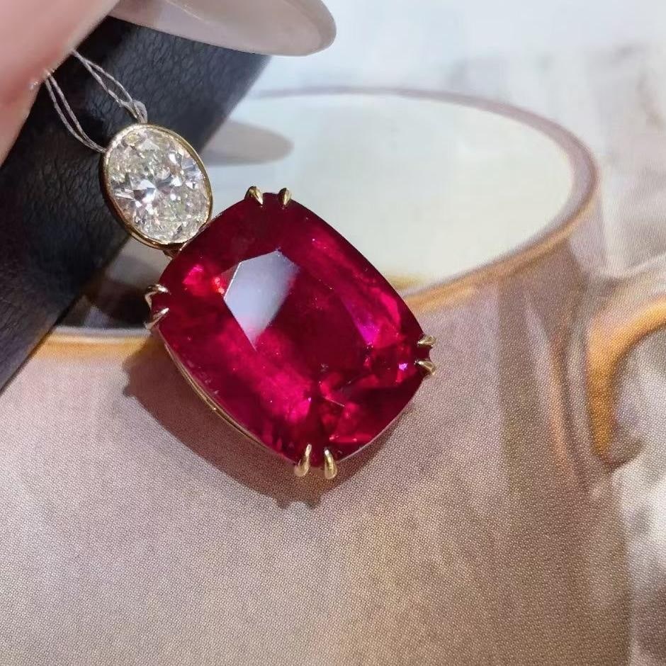 14k Gold 8.18 Ctw Natural Tourmaline & Diamond Pendant( Without Chain ) - 3
