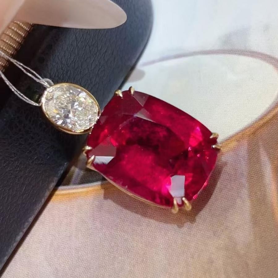 14k Gold 8.18 Ctw Natural Tourmaline & Diamond Pendant( Without Chain ) - 4