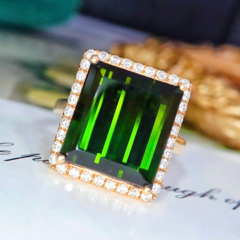 14k Gold 10.00 Ctw Natural Tourmaline & Diamond Ring - 2