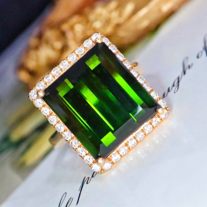 14k Gold 10.00 Ctw Natural Tourmaline & Diamond Ring - 3