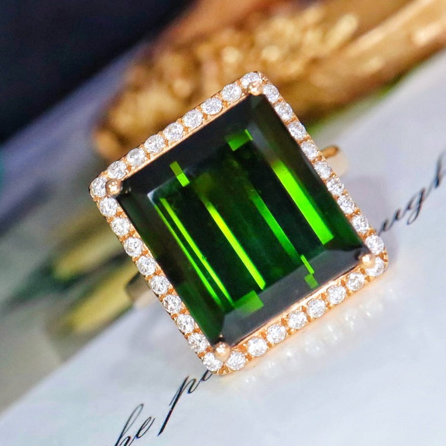 14k Gold 10.00 Ctw Natural Tourmaline & Diamond Ring - 4