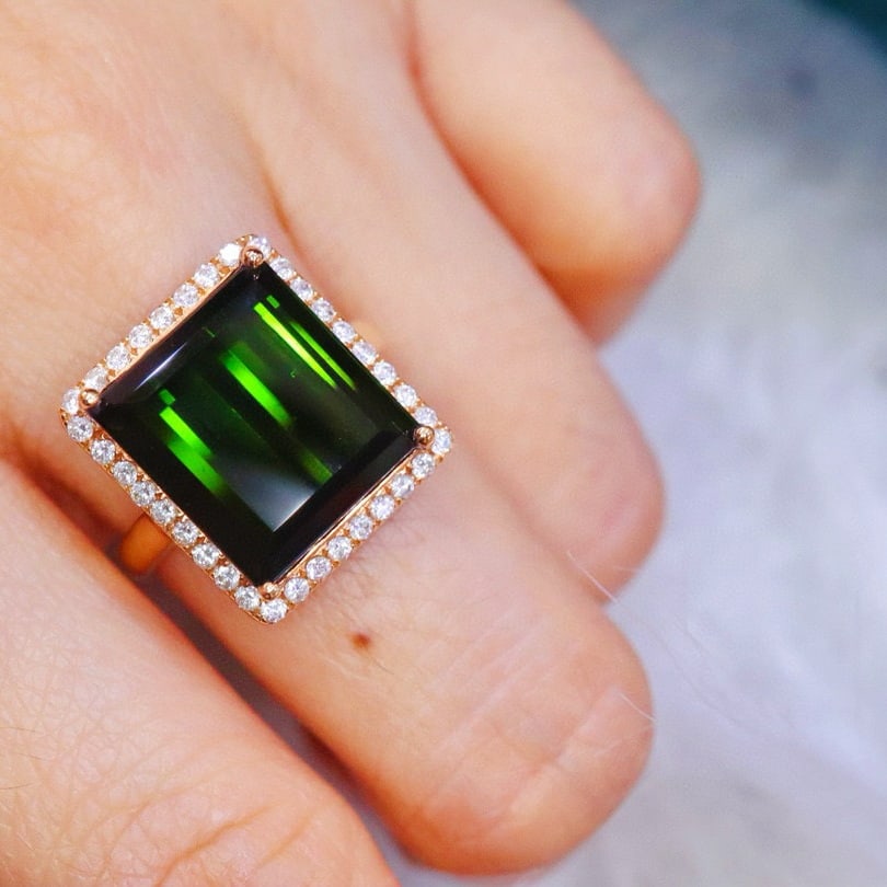 14k Gold 10.00 Ctw Natural Tourmaline & Diamond Ring - 5