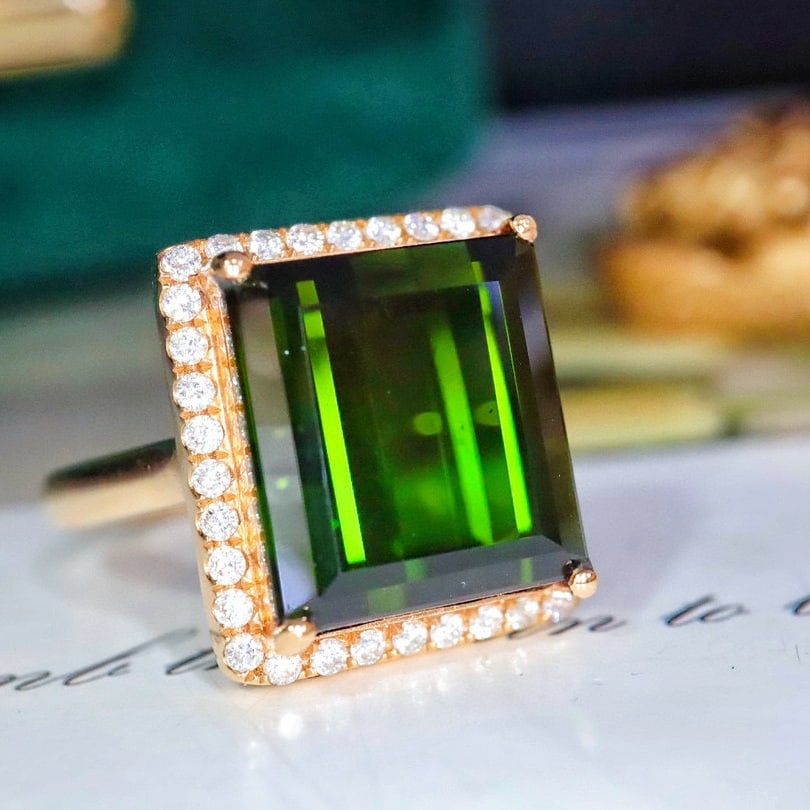 14k Gold 10.00 Ctw Natural Tourmaline & Diamond Ring - 6