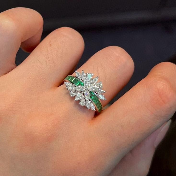 14k Gold 0.97 Ct Natural Emerald & Diamond Ring - 5