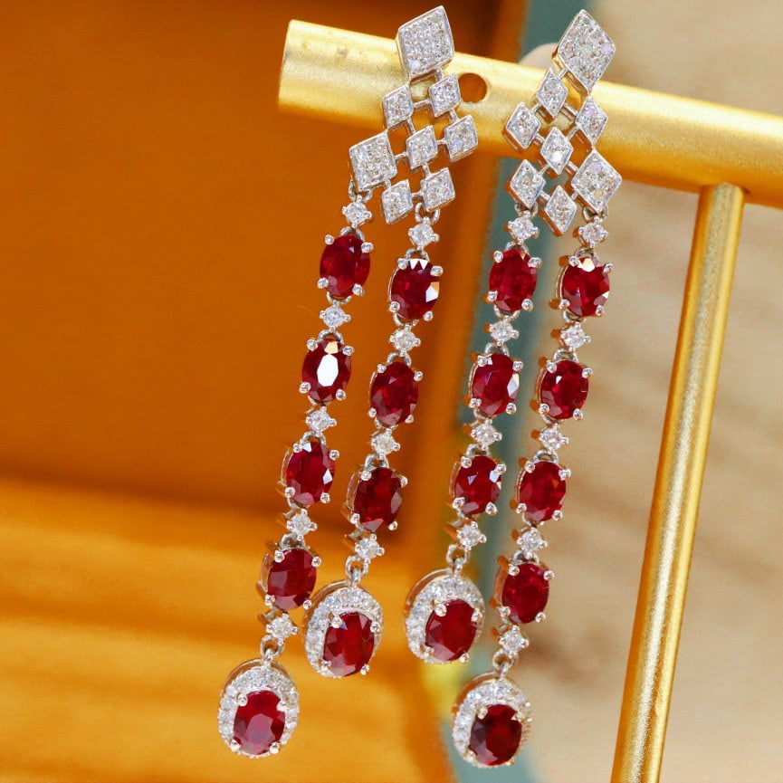 14k Gold 4.33 Ctw Natural Ruby & Diamond Earrings - 3
