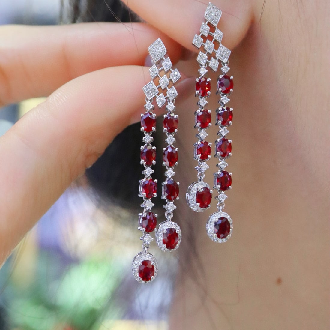 14k Gold 4.33 Ctw Natural Ruby & Diamond Earrings - 5