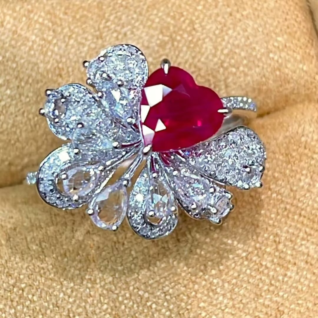 14k Gold 1.2 Ct Natural Ruby & Diamond & Sapphire Ring - 2