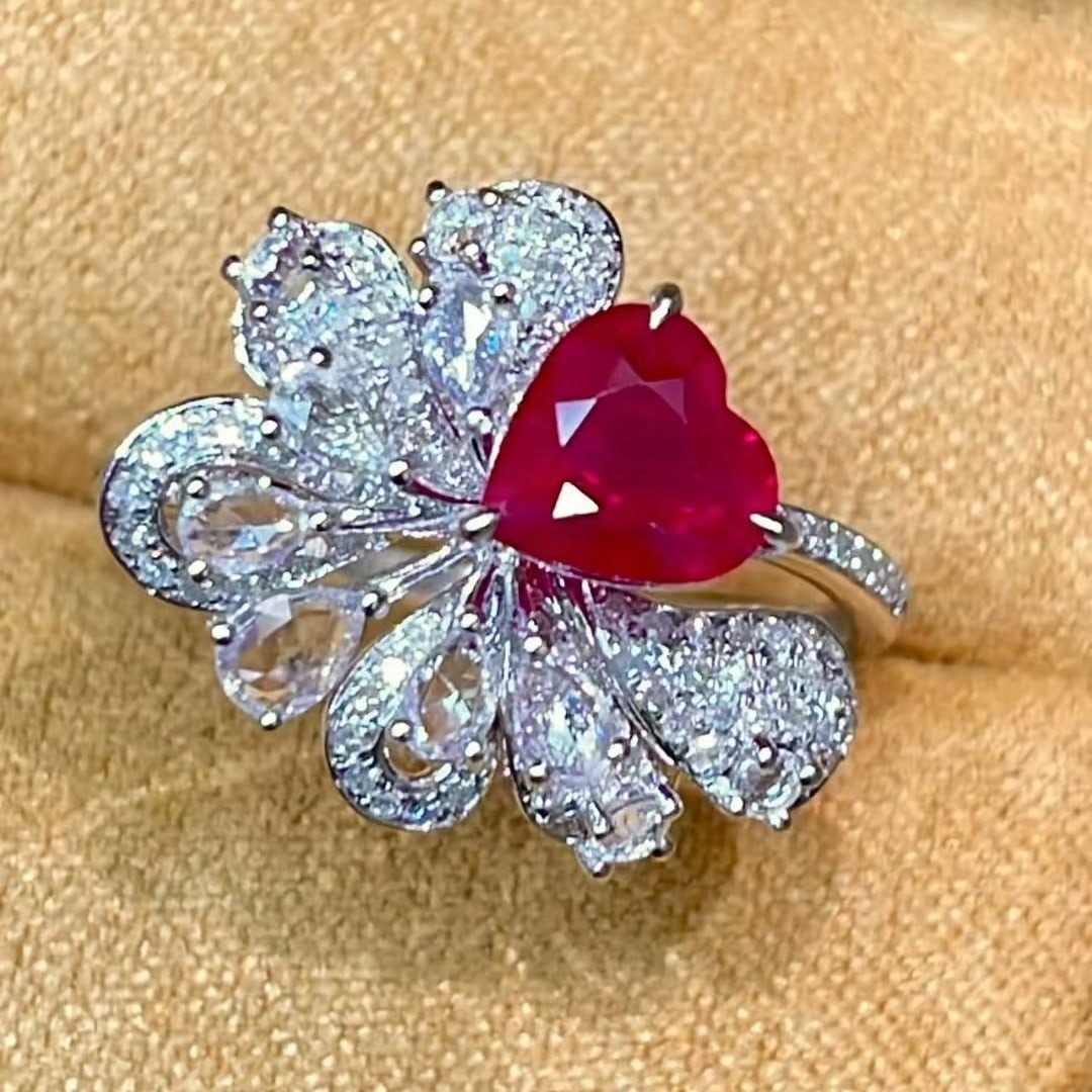 14k Gold 1.2 Ct Natural Ruby & Diamond & Sapphire Ring - 3