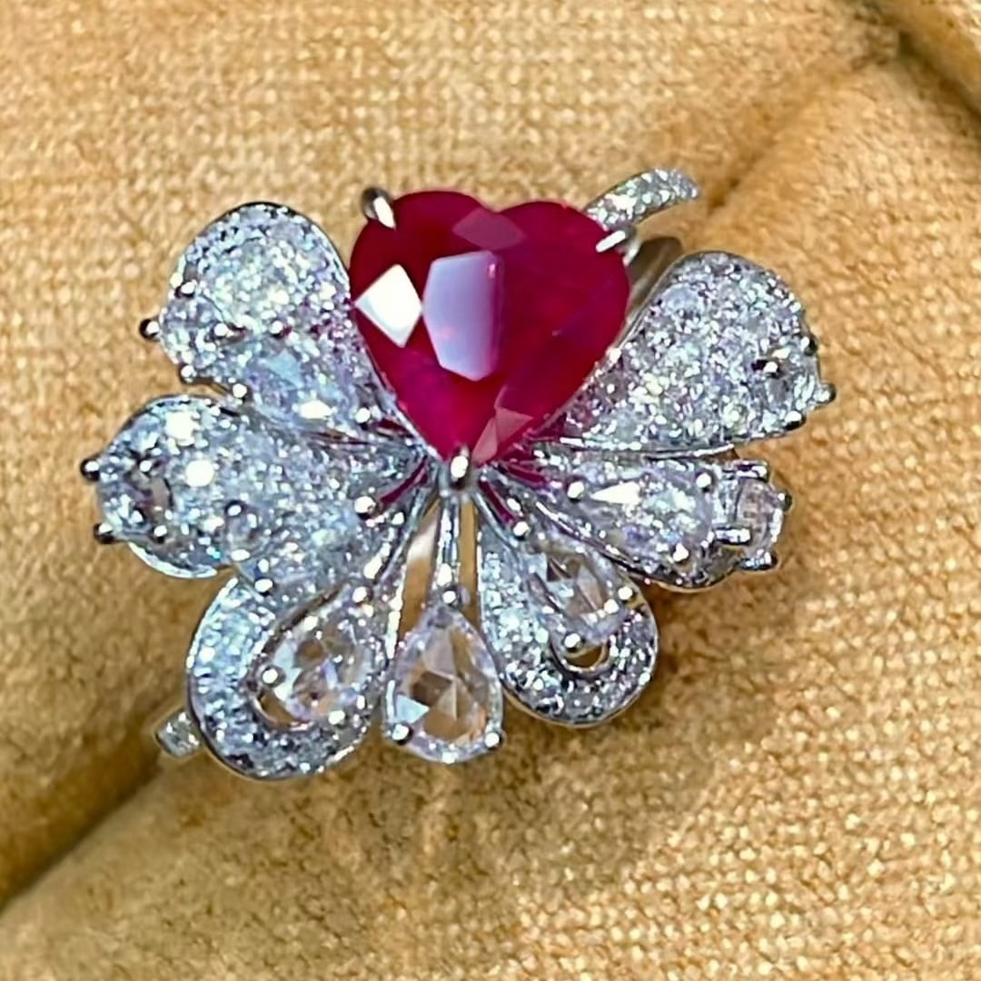 14k Gold 1.2 Ct Natural Ruby & Diamond & Sapphire Ring - 4