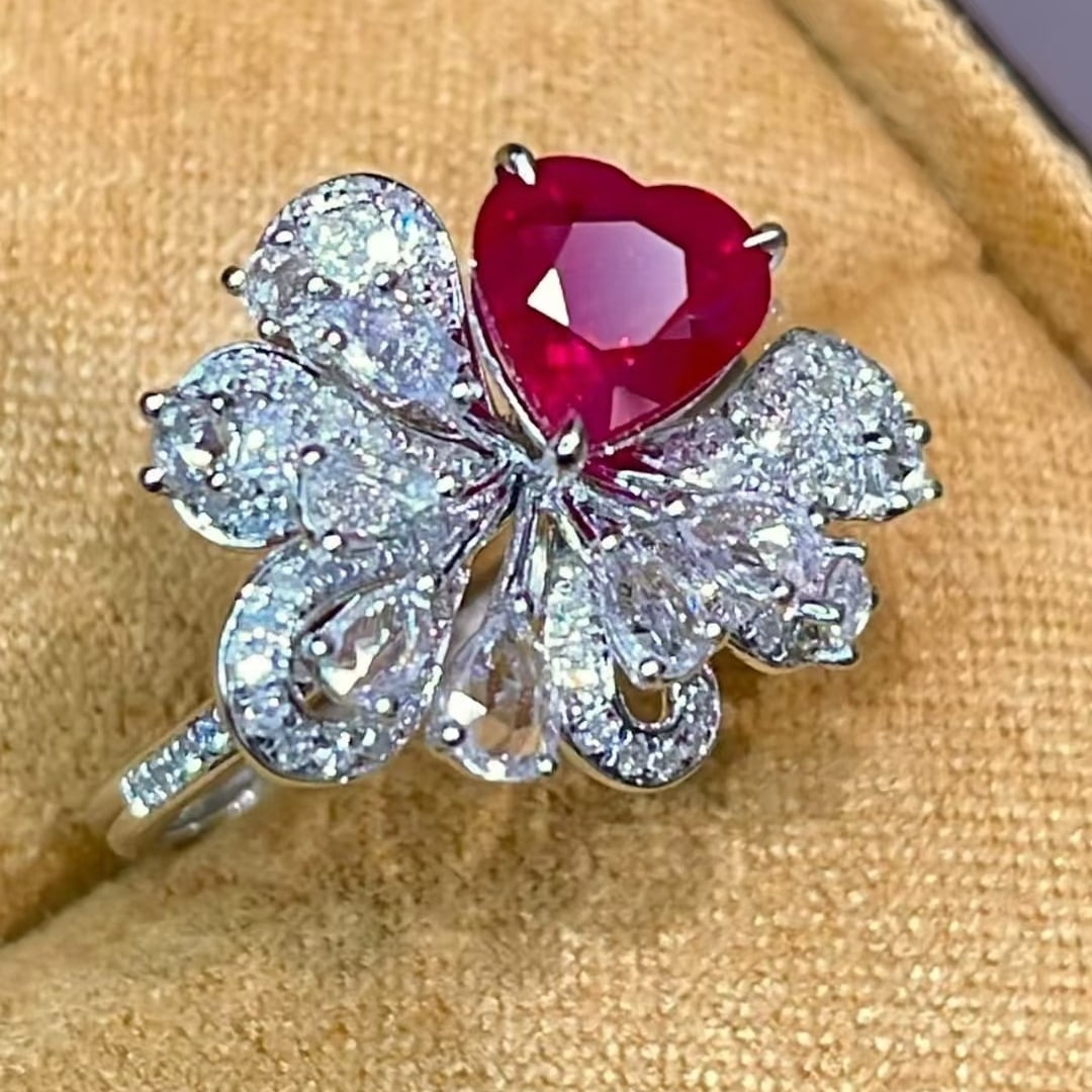 14k Gold 1.2 Ct Natural Ruby & Diamond & Sapphire Ring - 5