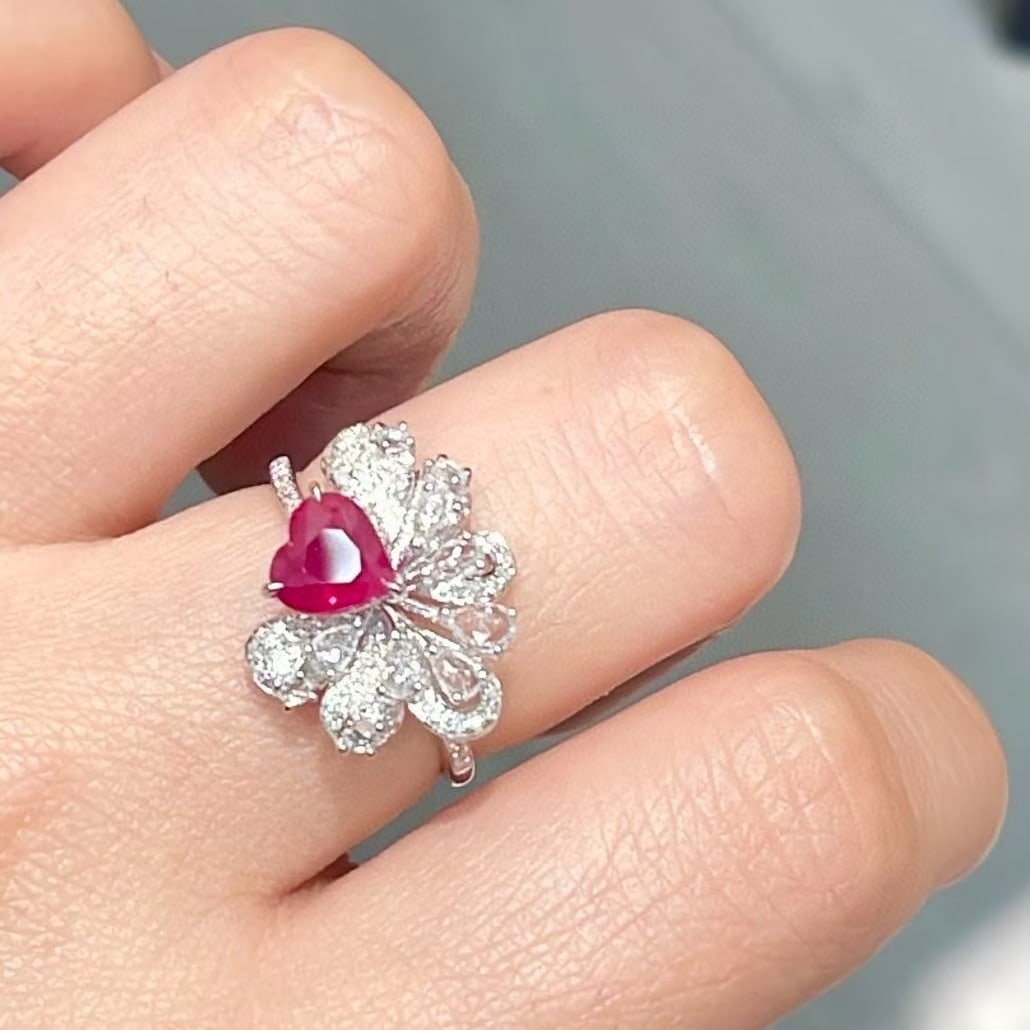 14k Gold 1.2 Ct Natural Ruby & Diamond & Sapphire Ring - 6