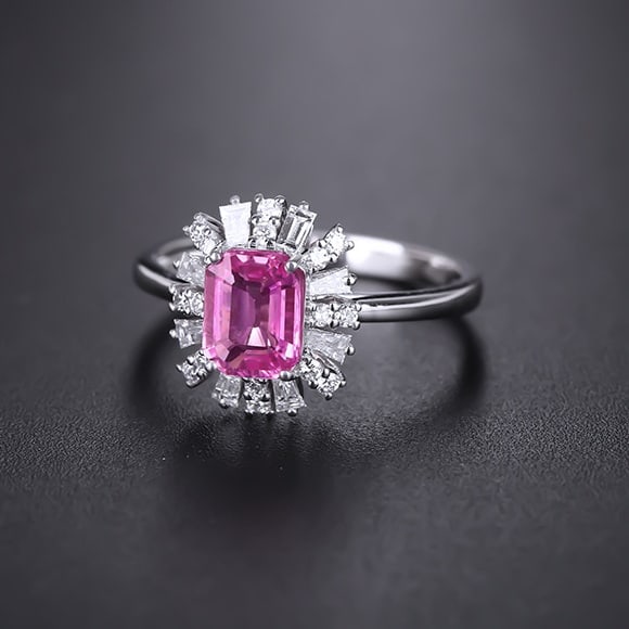 14k Gold 1.42 Ctw Natural Padparadscha Sapphire & Diamond Ring - 3