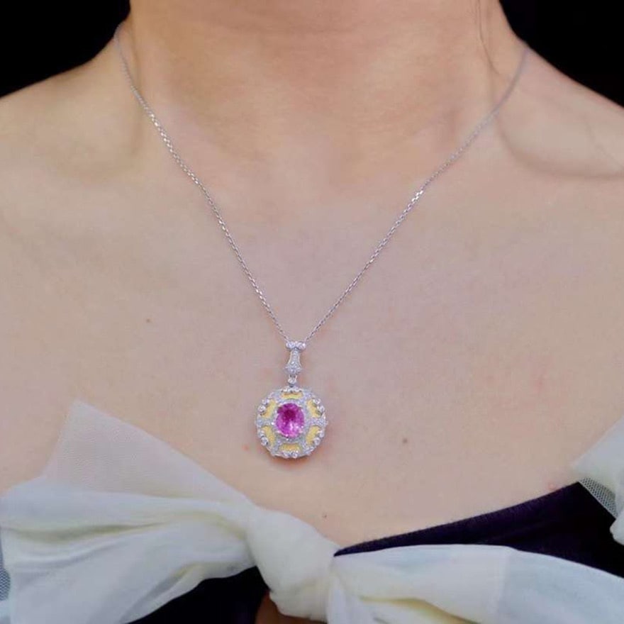 14k Gold 1.94 Ctw Natural Sapphire & Diamond Pendant( Without Chain ) - 4