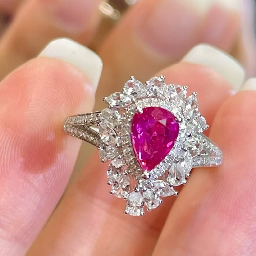 14k Gold 1.02 Ct Natural Ruby & Diamond & Sapphire Ring - 2