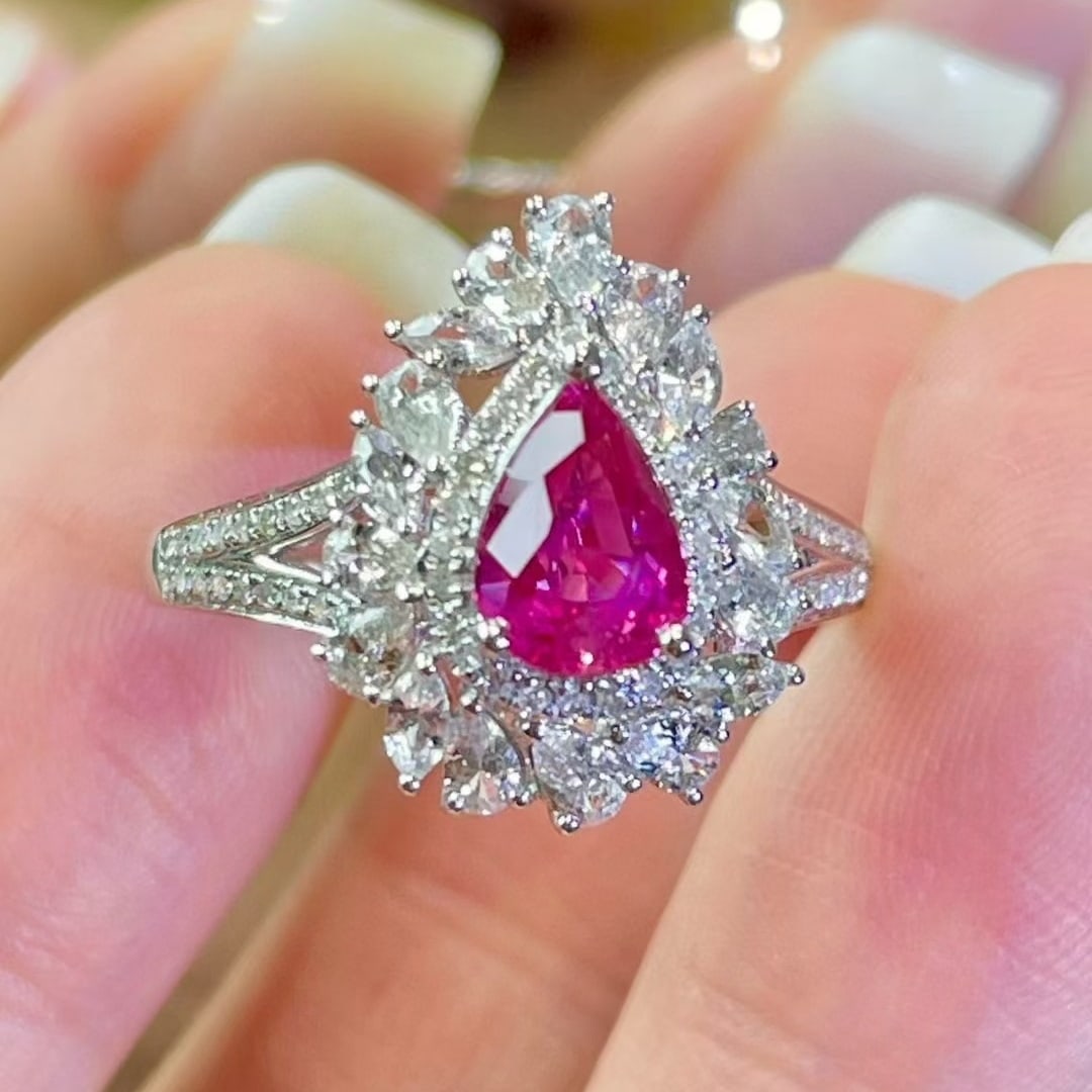 14k Gold 1.02 Ct Natural Ruby & Diamond & Sapphire Ring - 4
