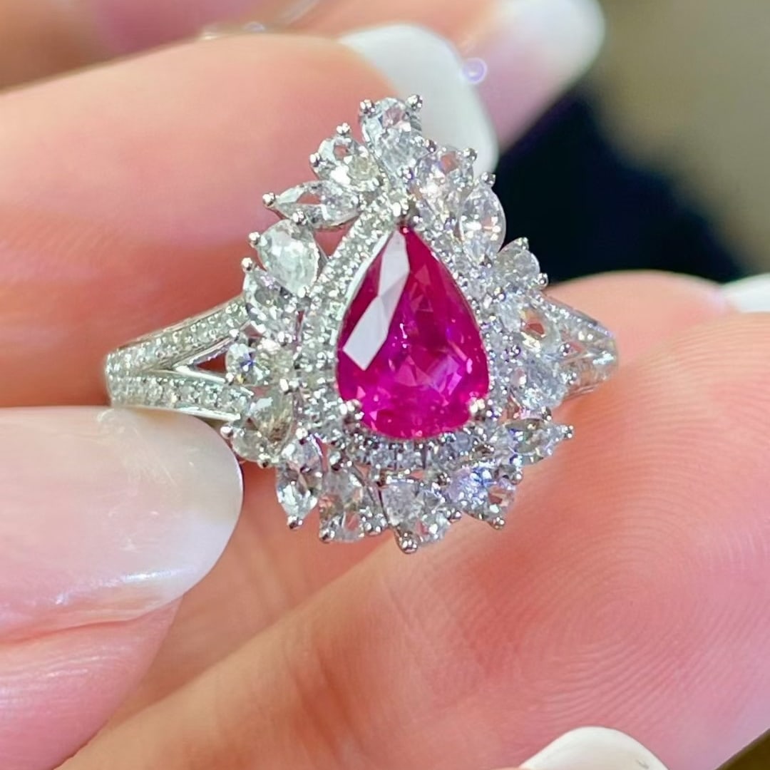 14k Gold 1.02 Ct Natural Ruby & Diamond & Sapphire Ring - 6