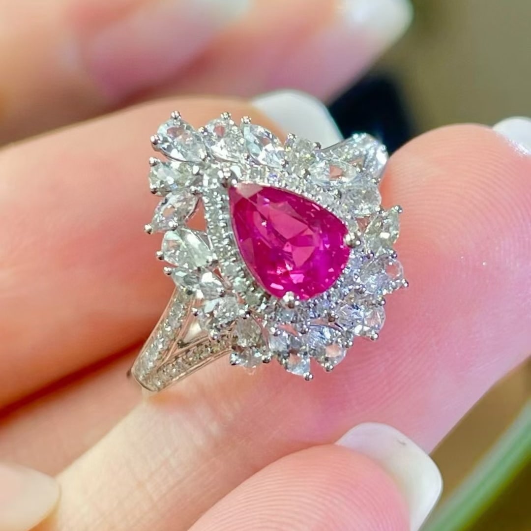 14k Gold 1.02 Ct Natural Ruby & Diamond & Sapphire Ring - 7