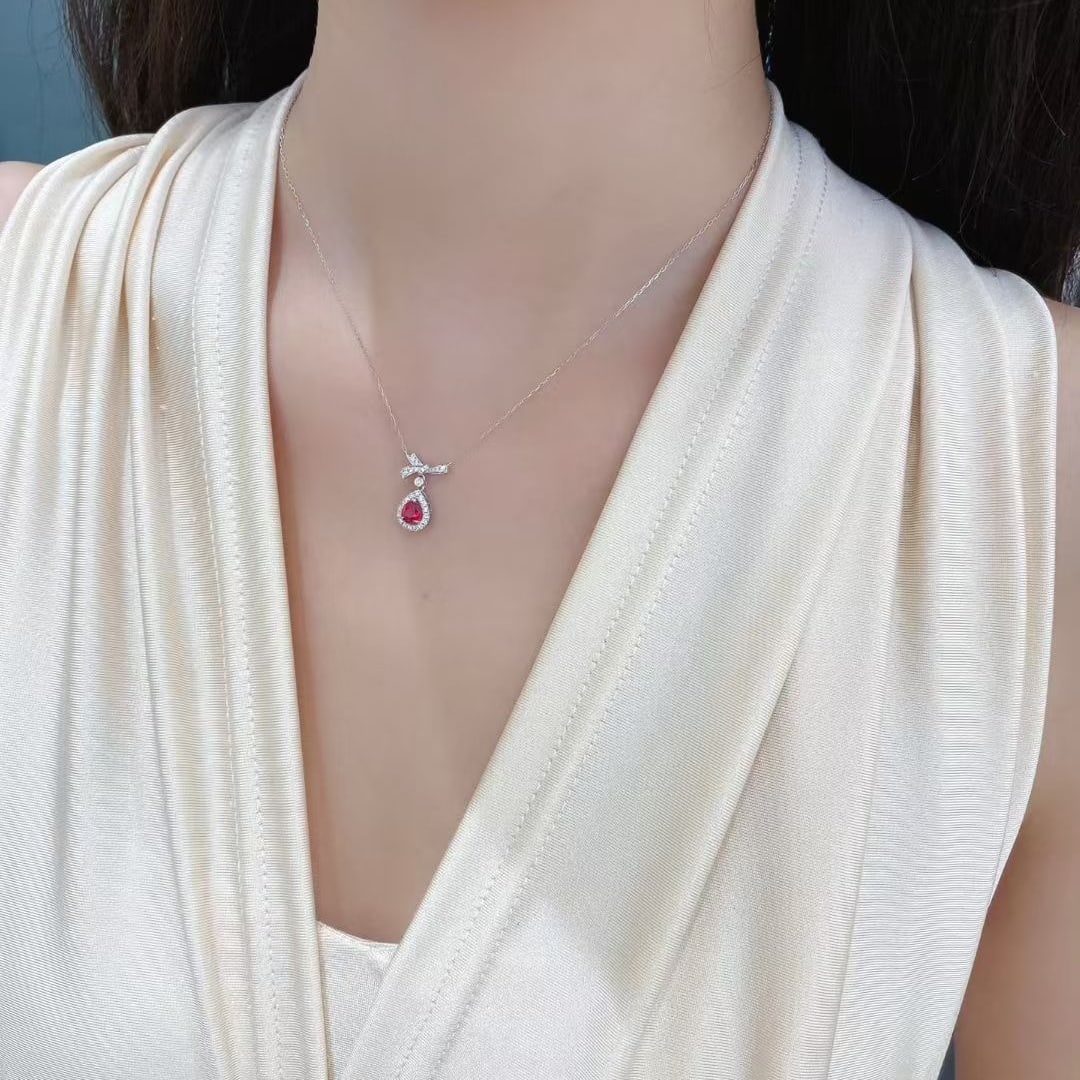 14k Gold 0.56 Ctw Natural Ruby & Diamond Necklace - 2