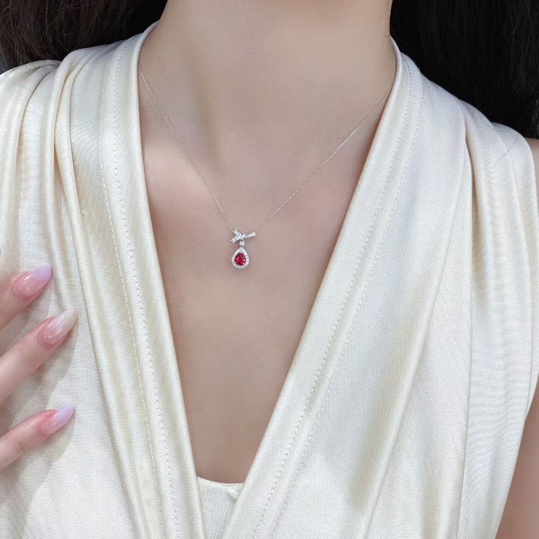 14k Gold 0.56 Ctw Natural Ruby & Diamond Necklace - 3
