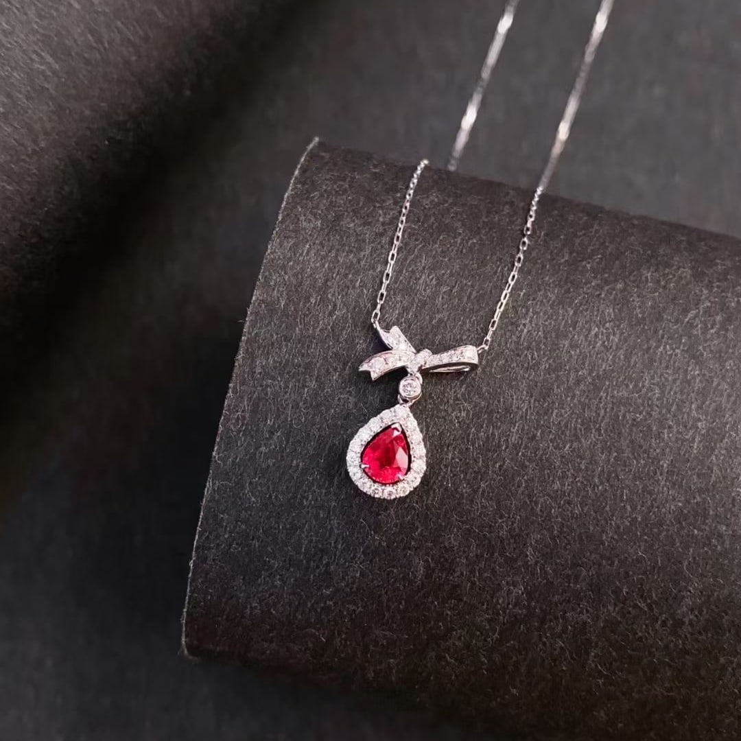 14k Gold 0.56 Ctw Natural Ruby & Diamond Necklace - 4