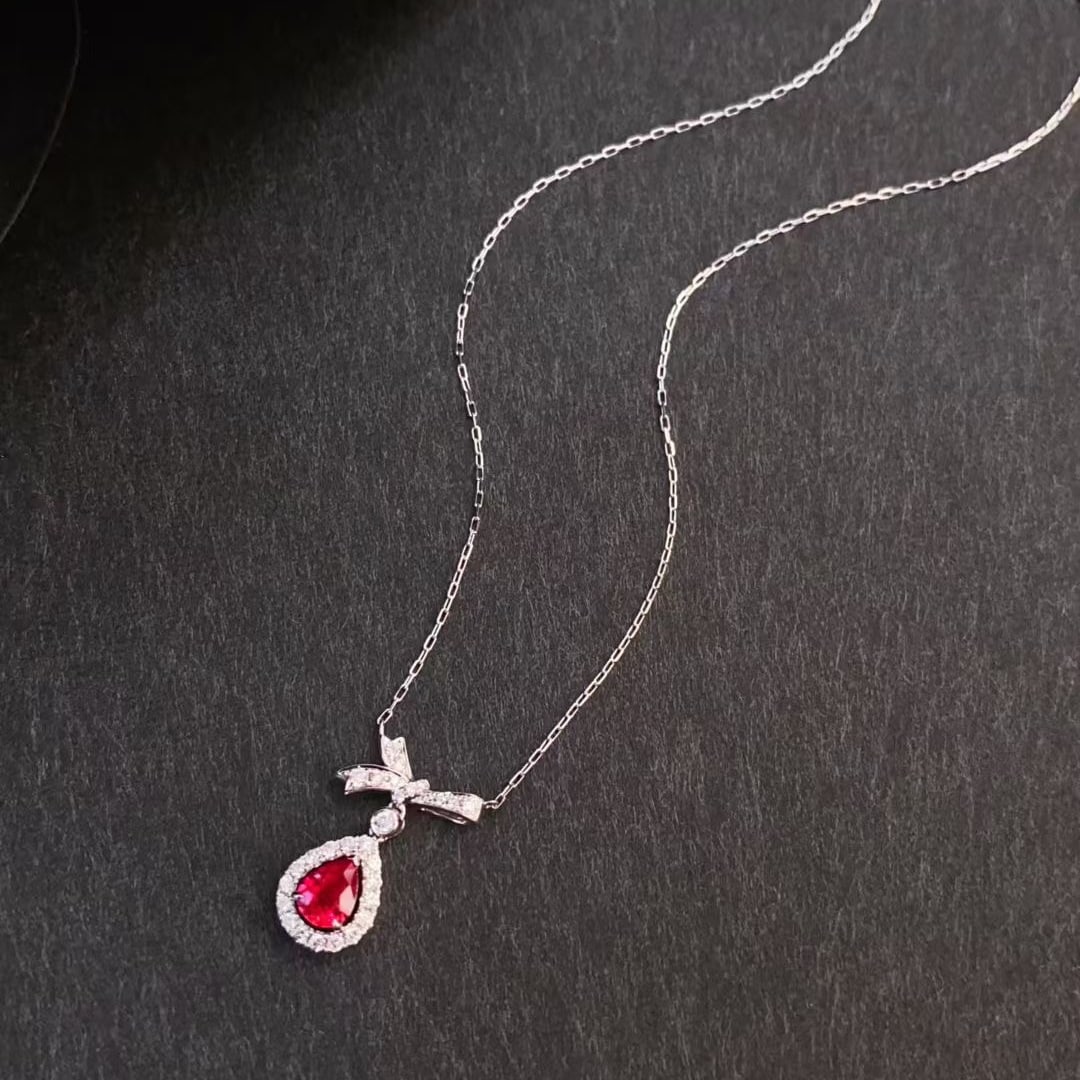 14k Gold 0.56 Ctw Natural Ruby & Diamond Necklace - 5