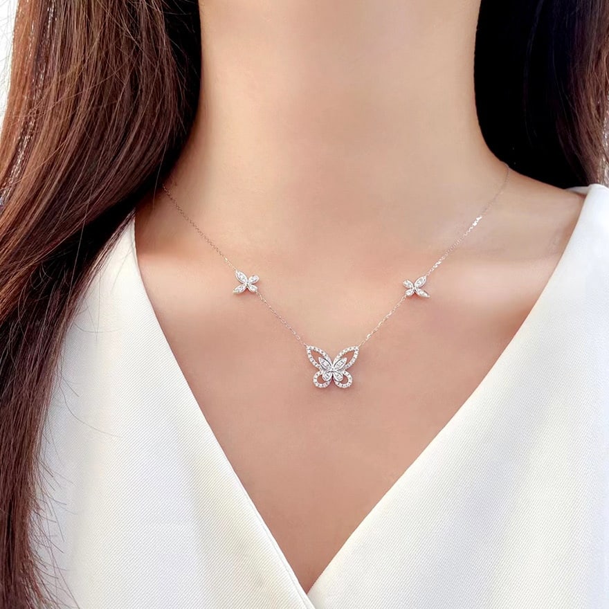 14k Gold 0.4 Ct Natural H Diamond & Butterfly Necklace - 2