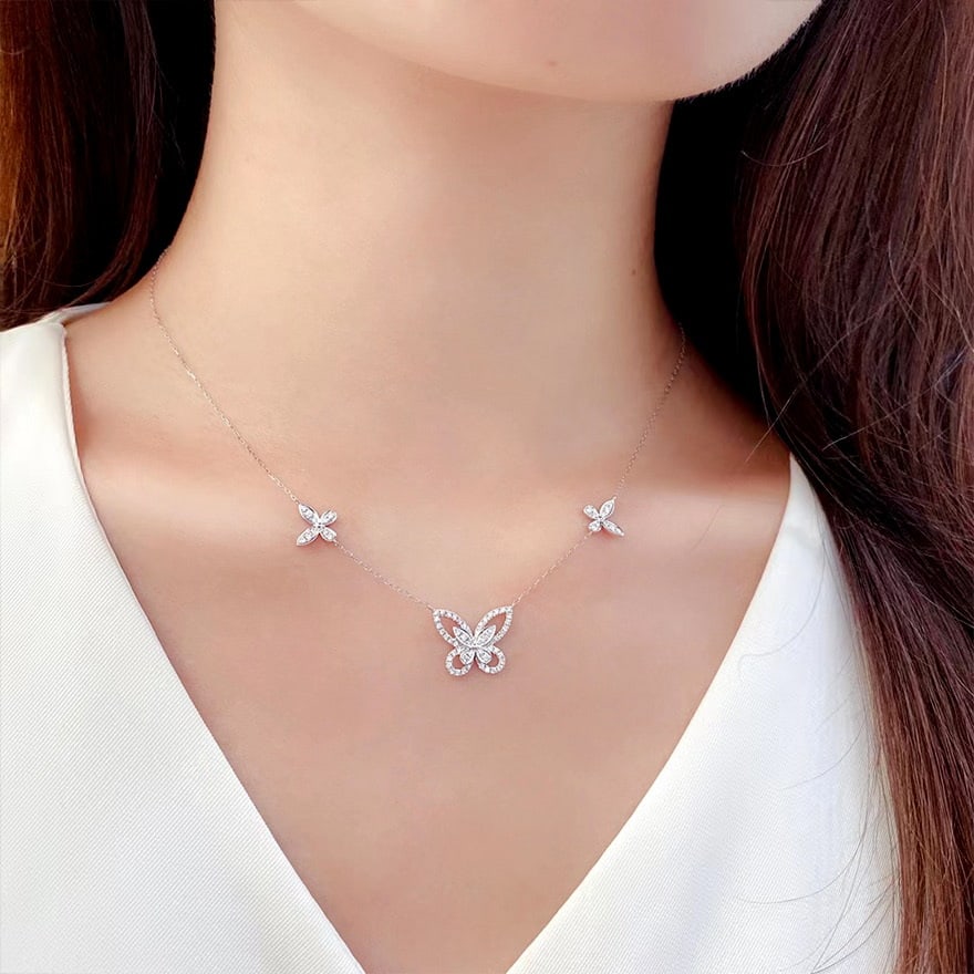 14k Gold 0.4 Ct Natural H Diamond & Butterfly Necklace - 3