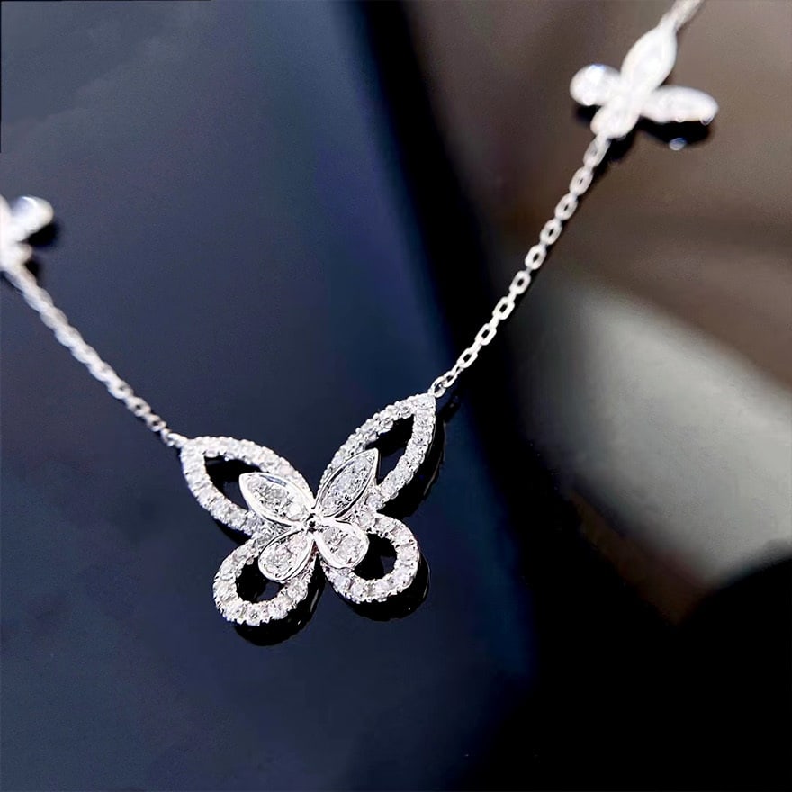 14k Gold 0.4 Ct Natural H Diamond & Butterfly Necklace - 4