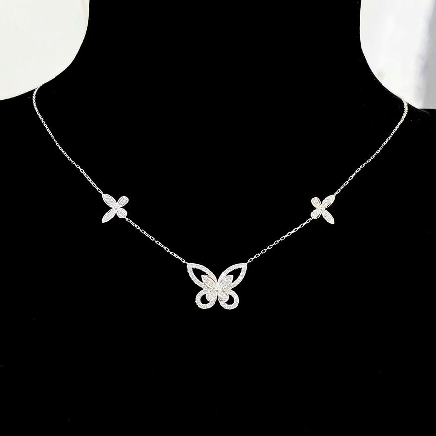 14k Gold 0.4 Ct Natural H Diamond & Butterfly Necklace - 6