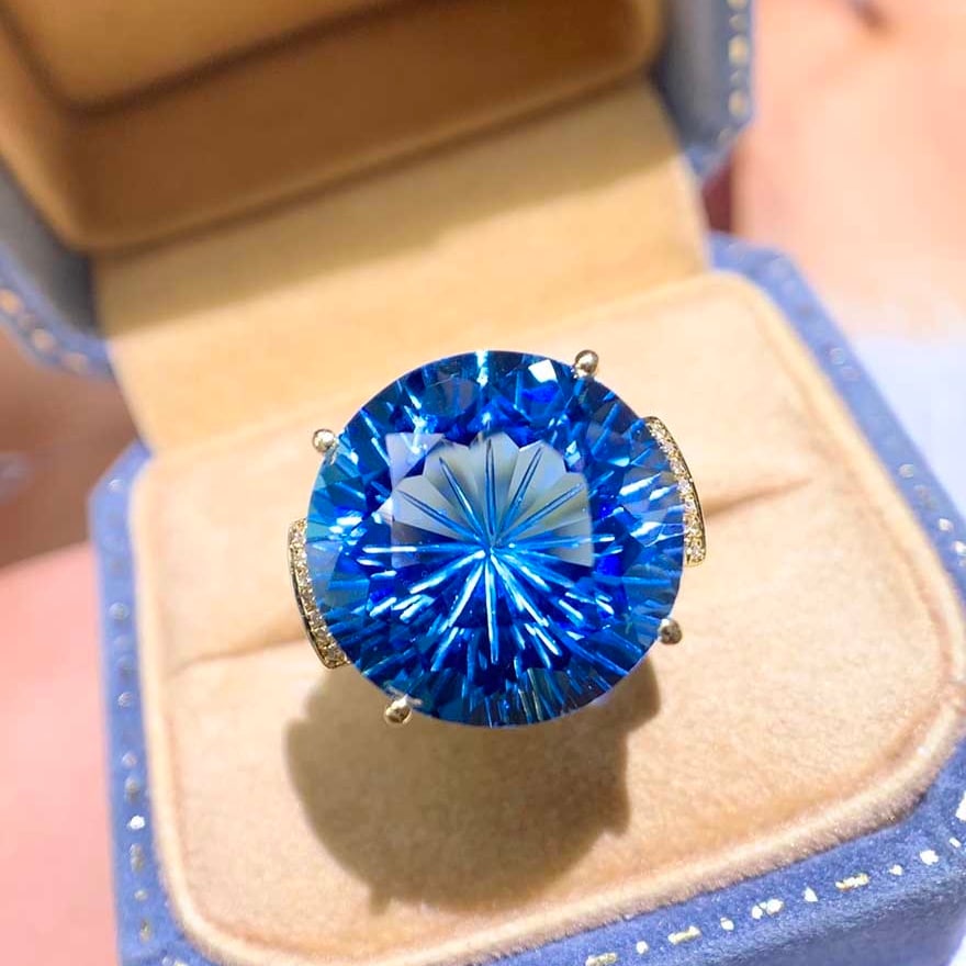14k Gold 14.33 Ctw Natural Topaz & Diamond Ring - 3