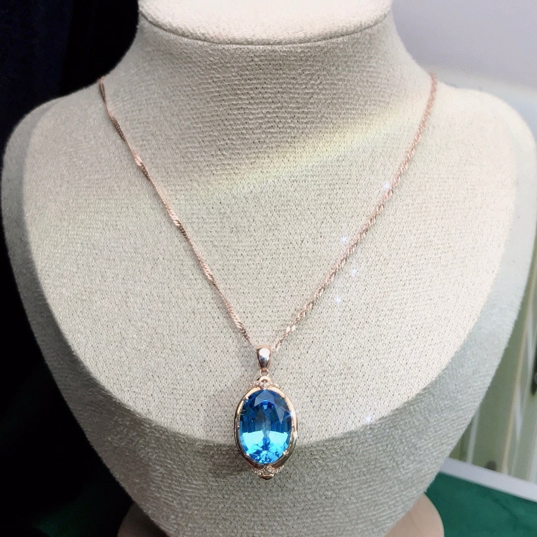 14k Gold 9.75 Ctw Natural Topaz & Diamond Pendant( Without Chain ) - 4