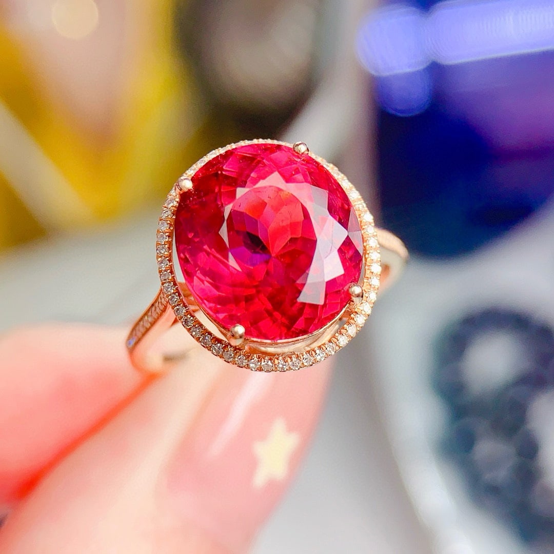 14k Gold 6.3 Ct Natural Tourmaline & Diamond Ring - 2