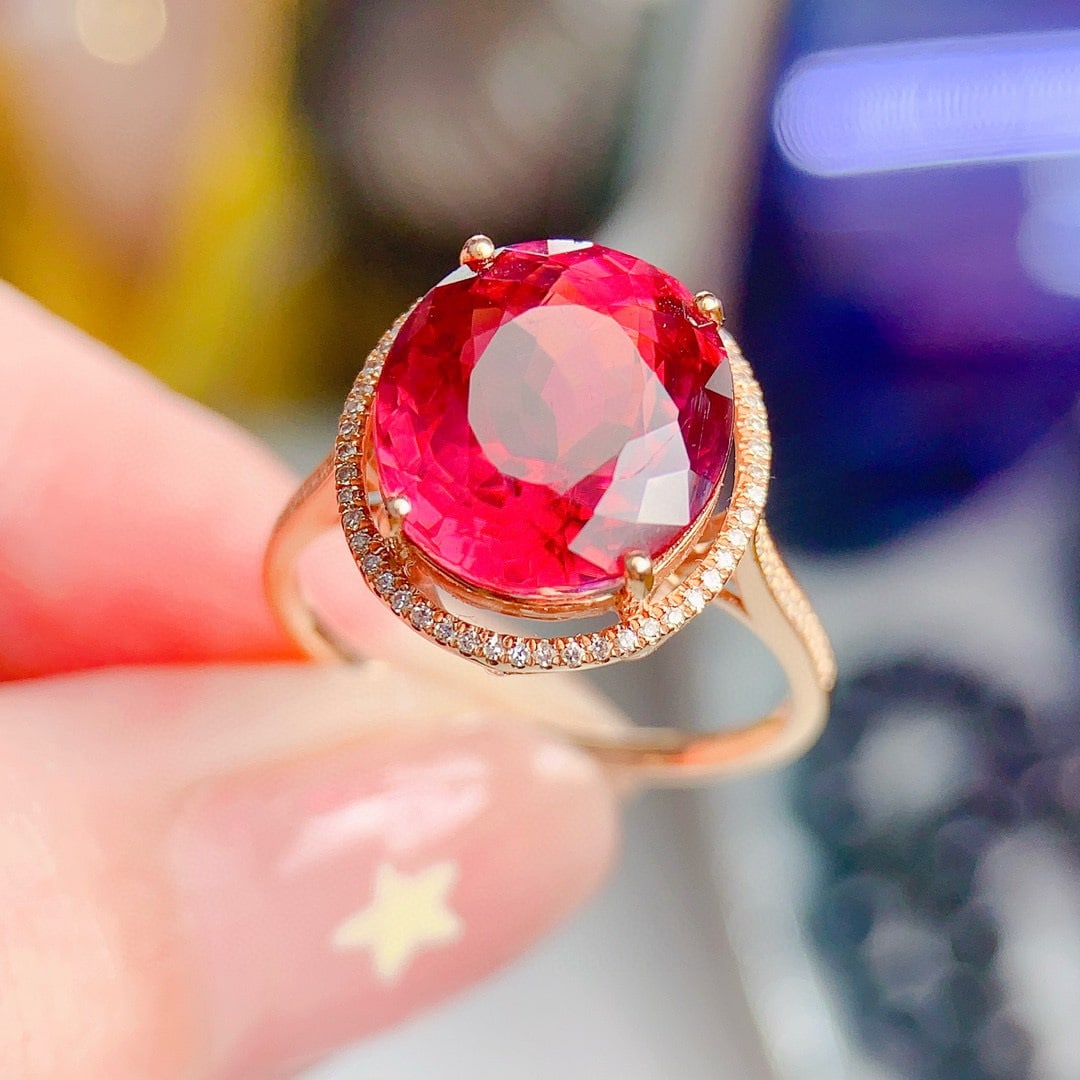 14k Gold 6.3 Ct Natural Tourmaline & Diamond Ring - 3