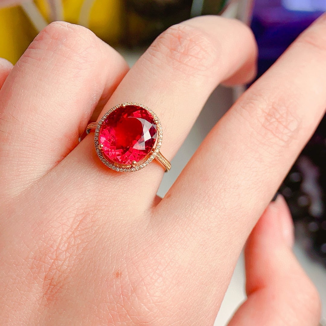 14k Gold 6.3 Ct Natural Tourmaline & Diamond Ring - 4