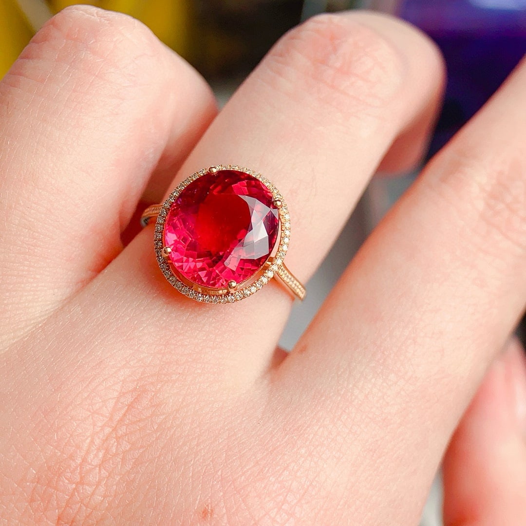 14k Gold 6.3 Ct Natural Tourmaline & Diamond Ring - 5