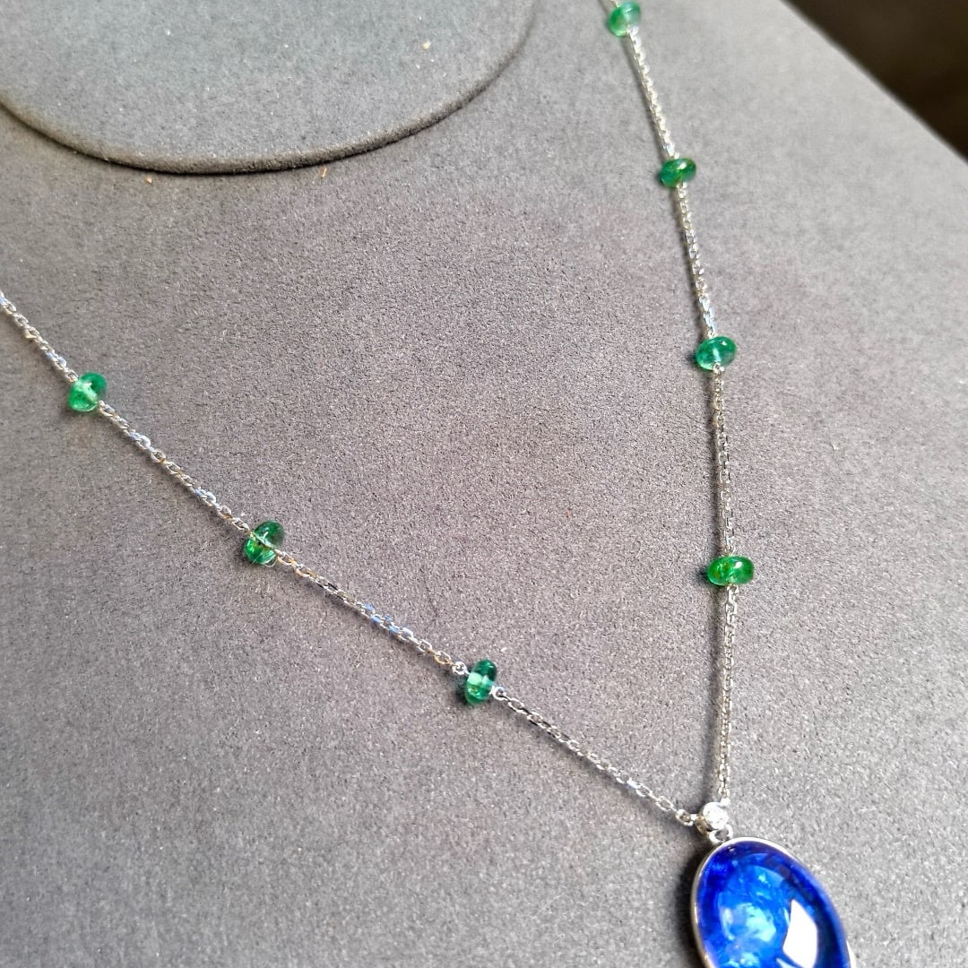 14k Gold 16.70 Ctw Natural Tanzanite & Emerald Necklace - 7