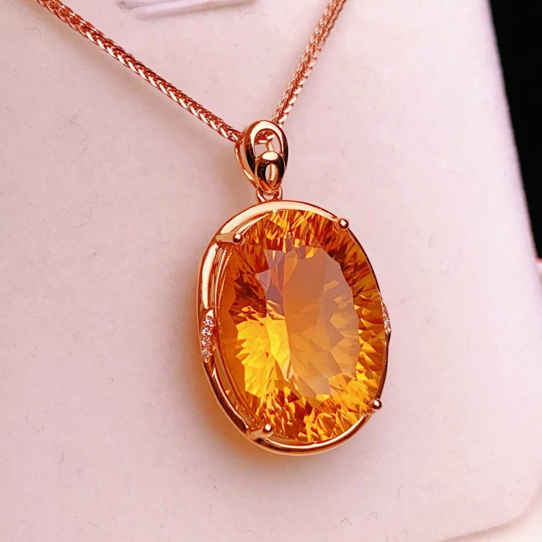 14k Gold 18.47 Ctw Natural Citrine & Diamond Pendant( Without Chain ) - 3