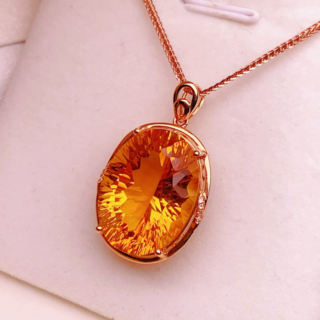 14k Gold 18.47 Ctw Natural Citrine & Diamond Pendant( Without Chain ) - 4