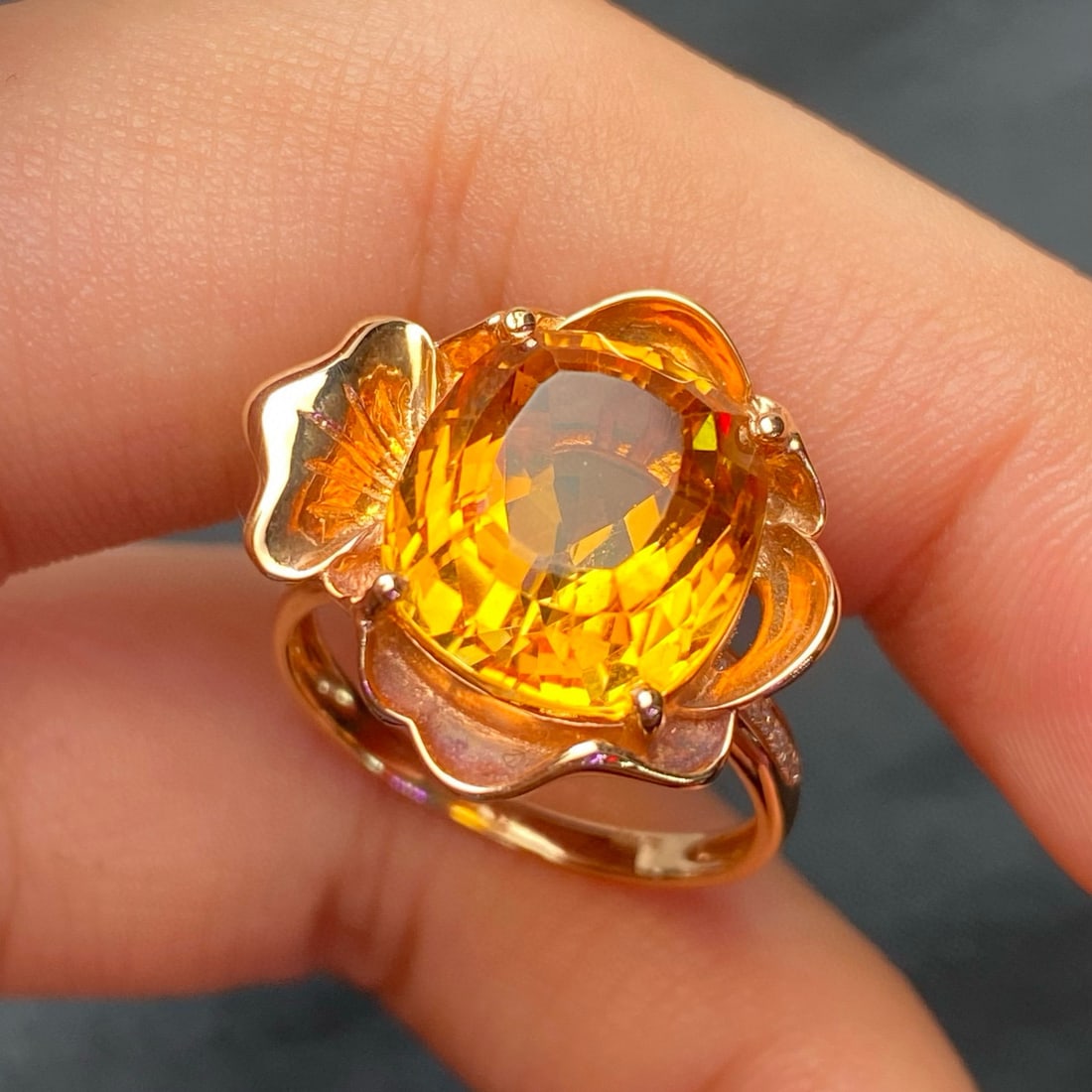 14k Gold 7.8 Ct Natural Citrine & Diamond Ring - 2