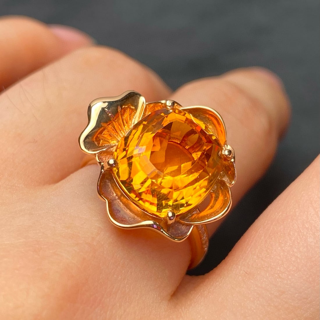 14k Gold 7.8 Ct Natural Citrine & Diamond Ring - 3