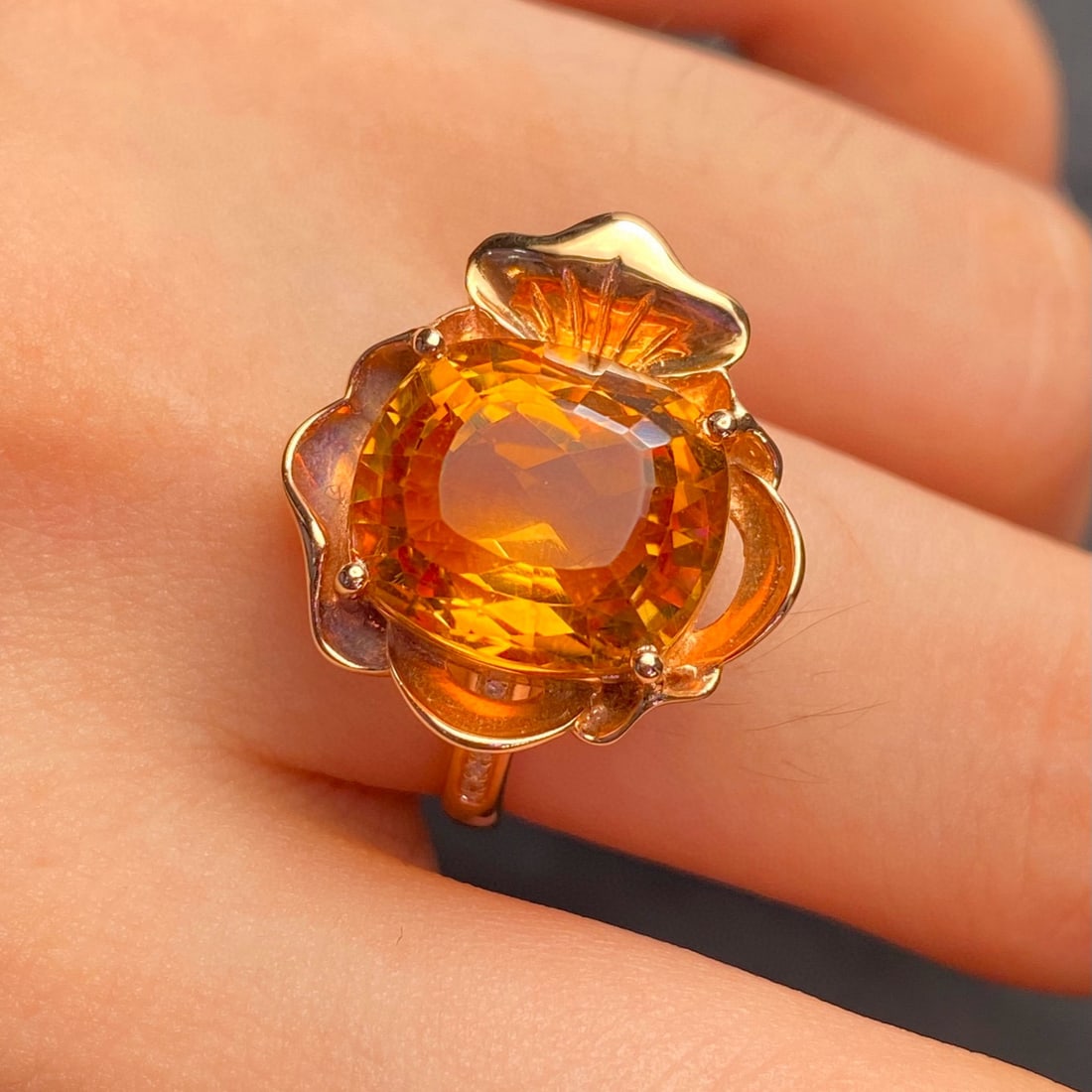 14k Gold 7.8 Ct Natural Citrine & Diamond Ring - 4