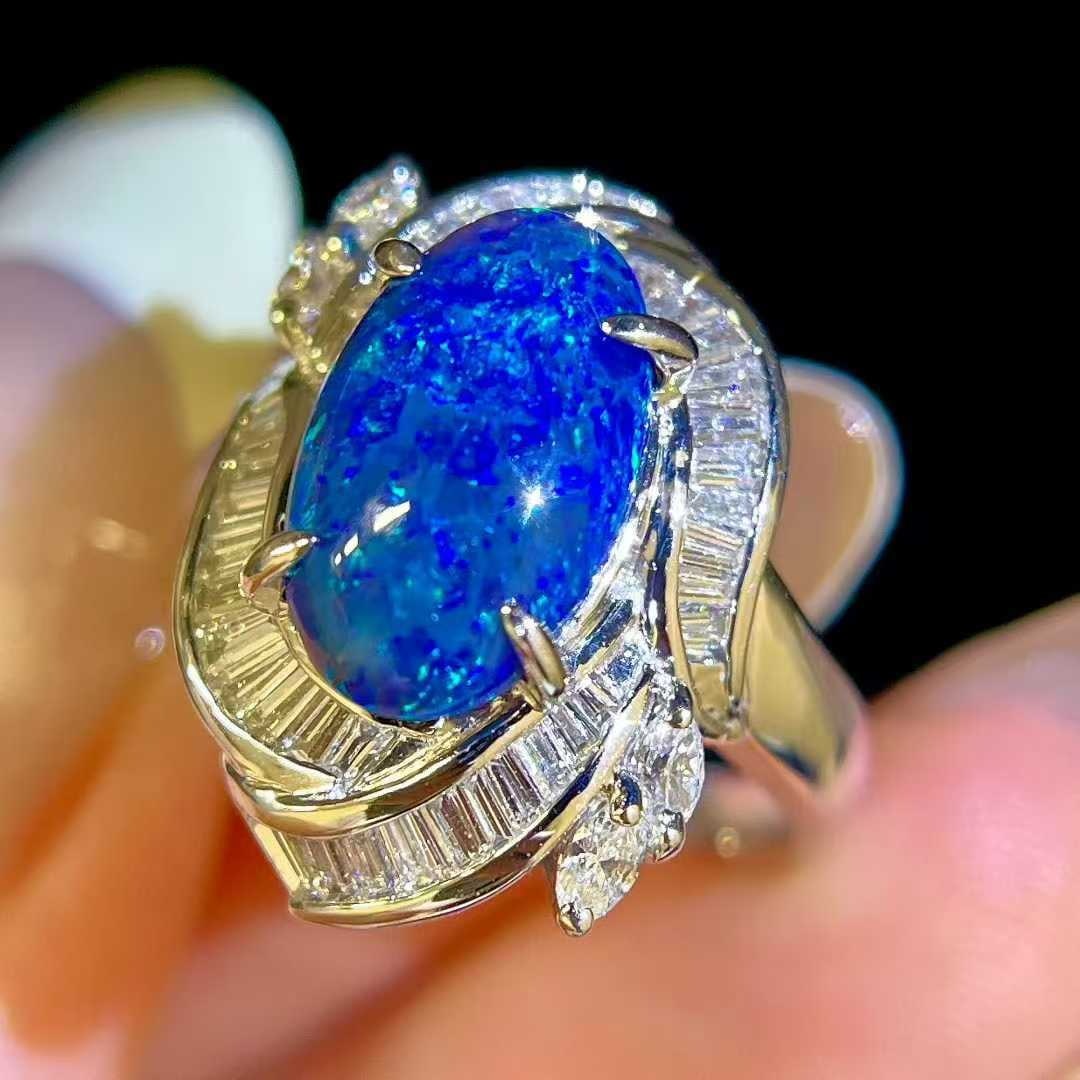 14k Gold 3.11 Ctw Natural Opal & Diamond Ring - 2