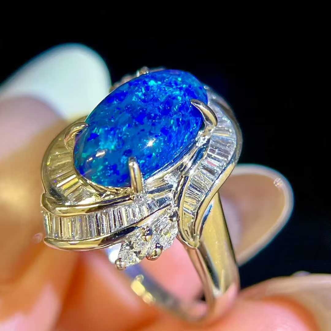 14k Gold 3.11 Ctw Natural Opal & Diamond Ring - 4