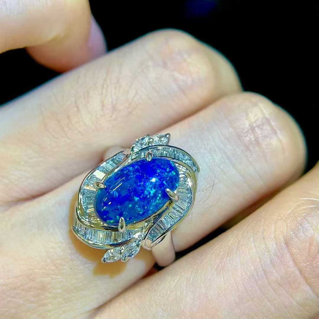 14k Gold 3.11 Ctw Natural Opal & Diamond Ring - 5