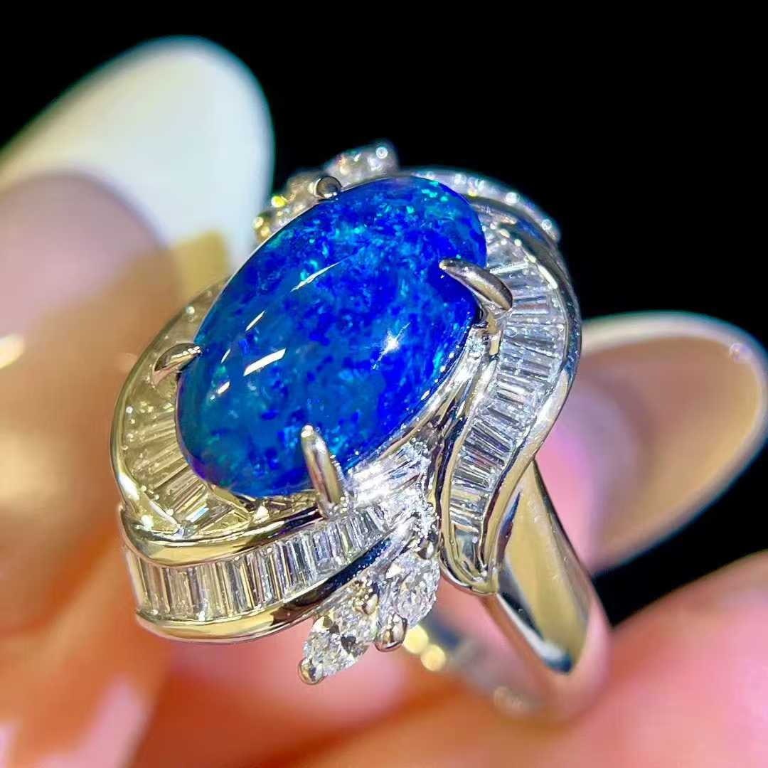 14k Gold 3.11 Ctw Natural Opal & Diamond Ring - 7