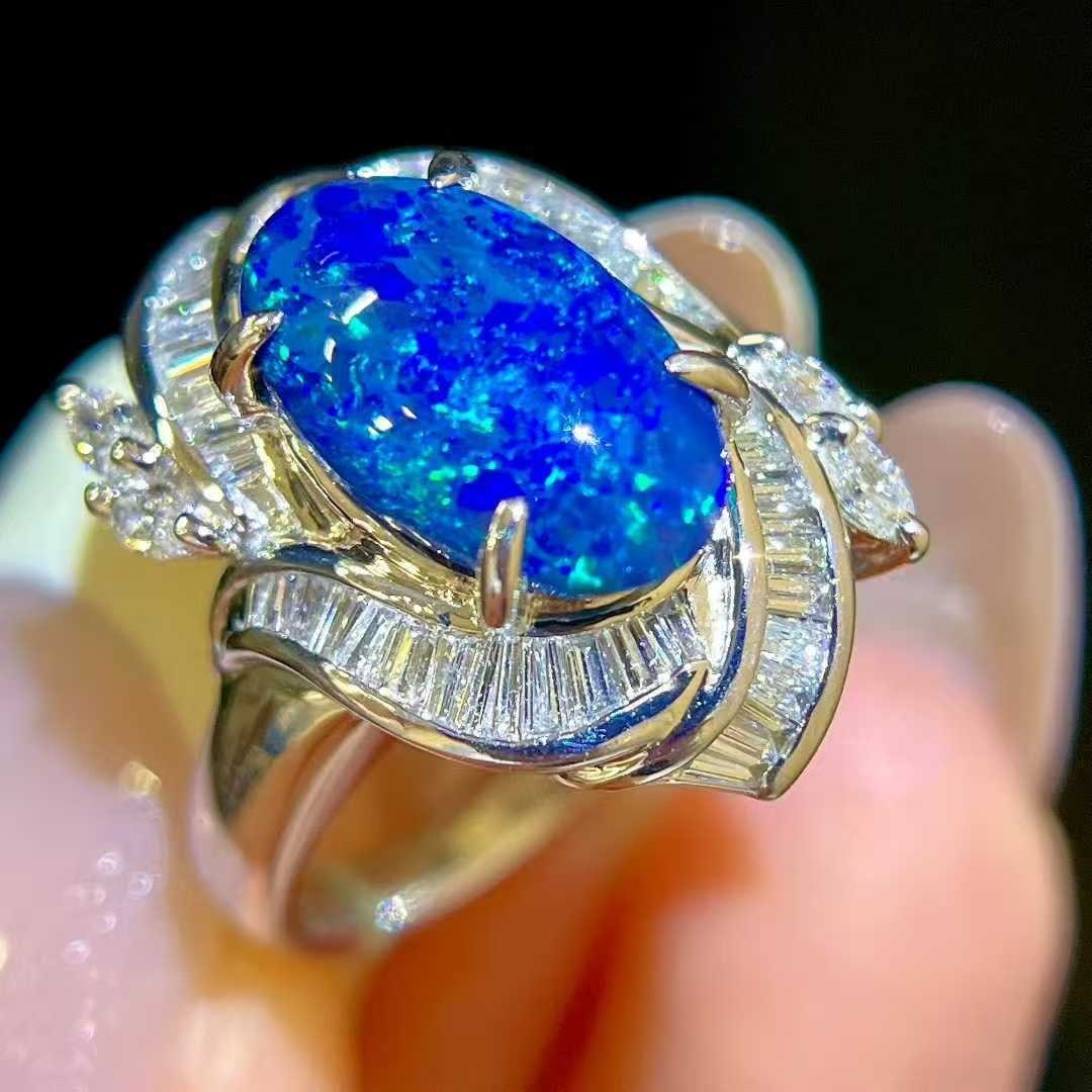 14k Gold 3.11 Ctw Natural Opal & Diamond Ring - 8