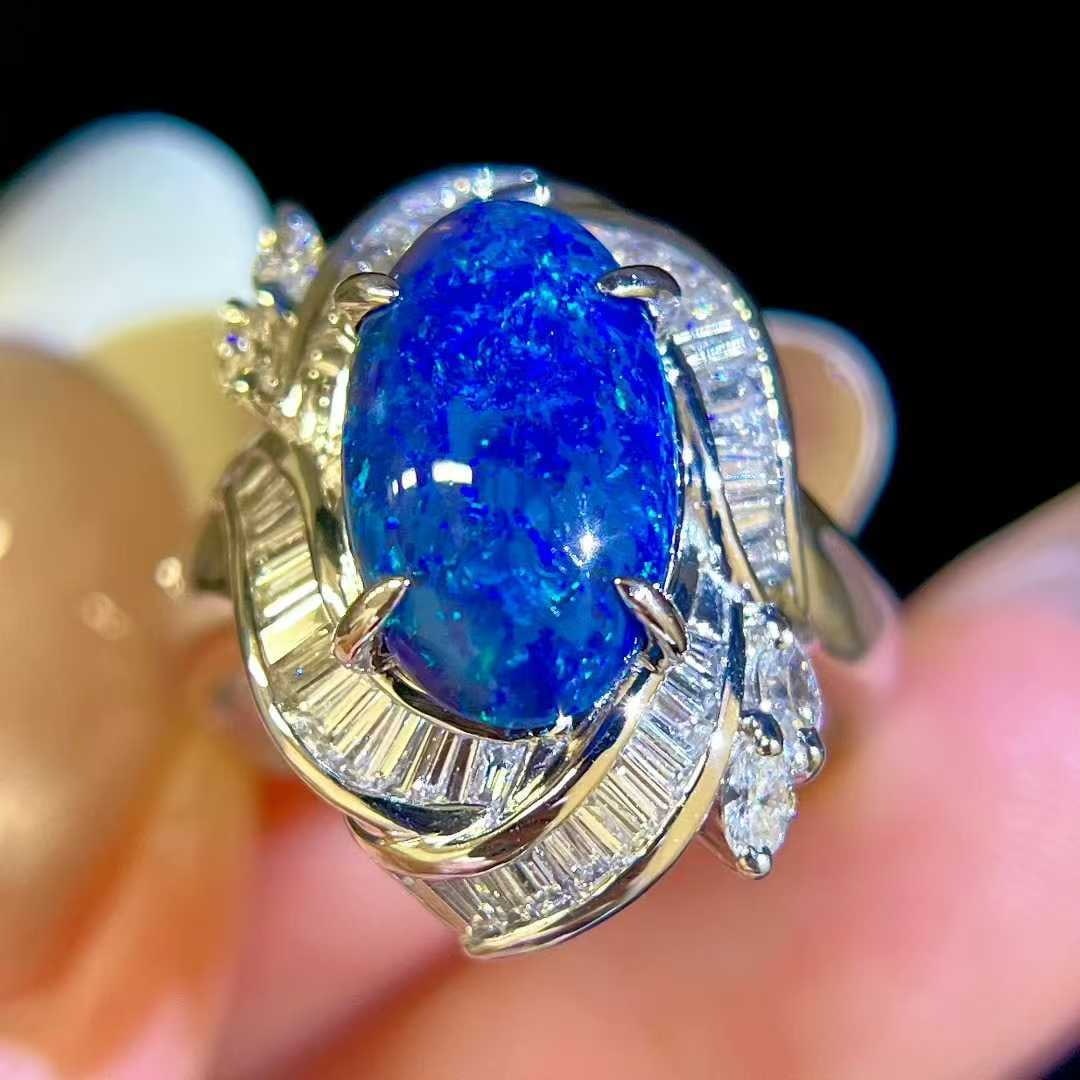 14k Gold 3.11 Ctw Natural Opal & Diamond Ring - 9