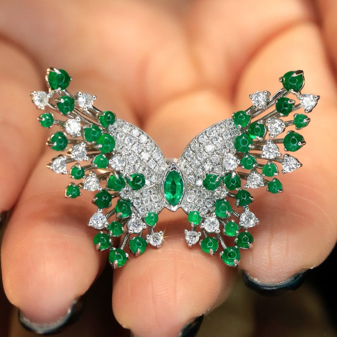 14k Gold 3.2 Ctw Vivid Green Natural Emerald & Diamond Ring/brooch/pendant( Without Chain ) - 5